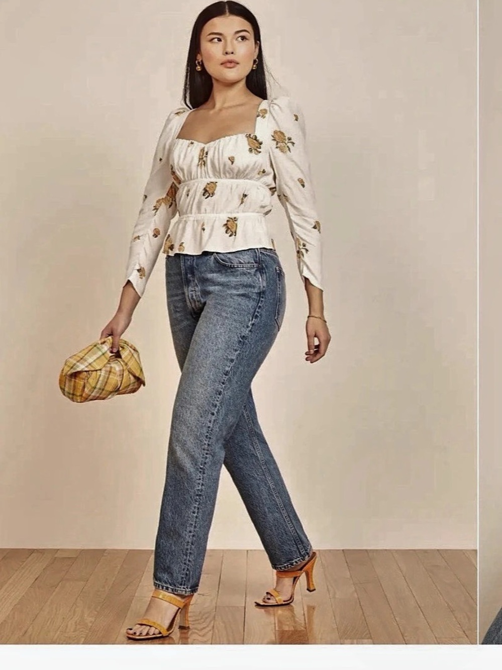 Reformation Plath Top Floral Peplum Blouse in Cream Size large - Picture 5 of 15